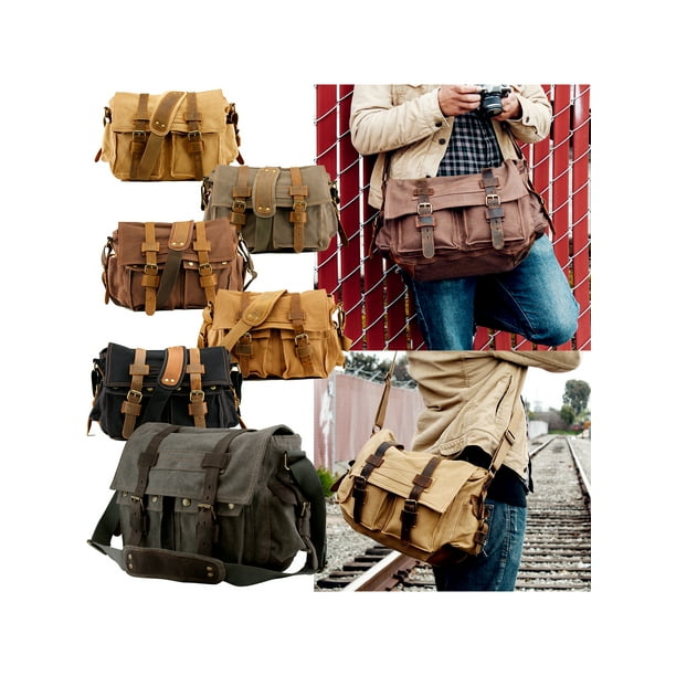 Vintage Men Military canvas leather Messenger Bag  Shoulder Bag Crossbody Sling 